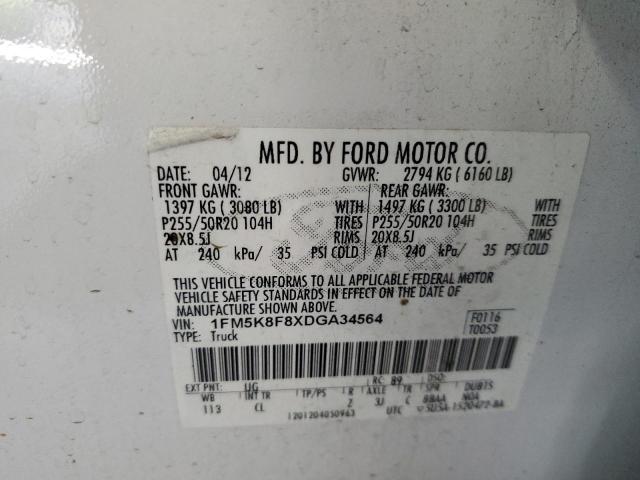 1FM5K8F8XDGA34564 - 2013 FORD EXPLORER LIMITED Ağ foto 14