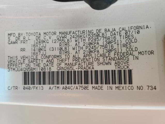 3TMJU4GN5BM110818 - 2011 TOYOTA TACOMA DOUBLE CAB PRERUNNER WHITE photo 12