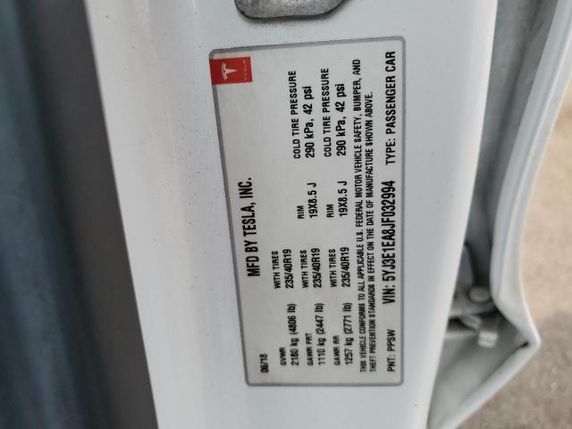 5YJ3E1EA8JF032994 - 2018 TESLA MODEL 3 白色 照片 12