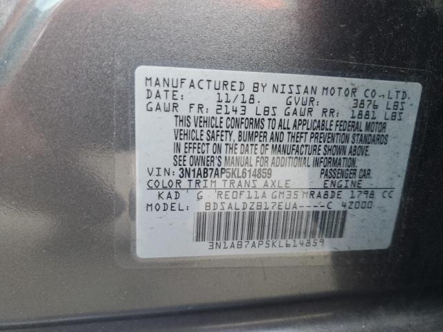 3N1AB7AP5KL614859 - 2019 NISSAN SENTRA S GRAY photo 12