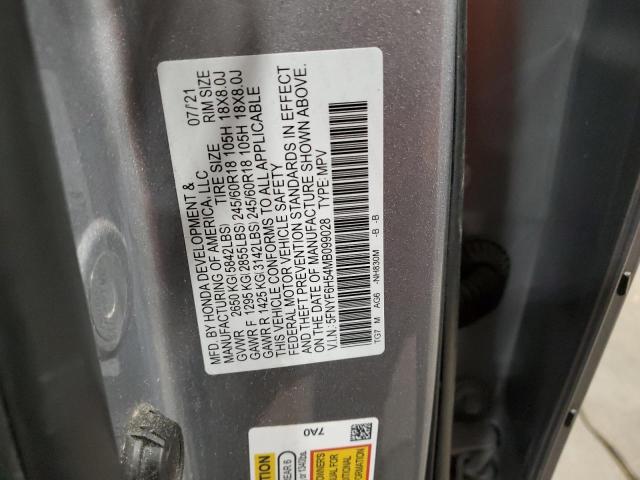 5FNYF6H54MB099028 - 2021 HONDA PILOT EXL SILVER photo 14