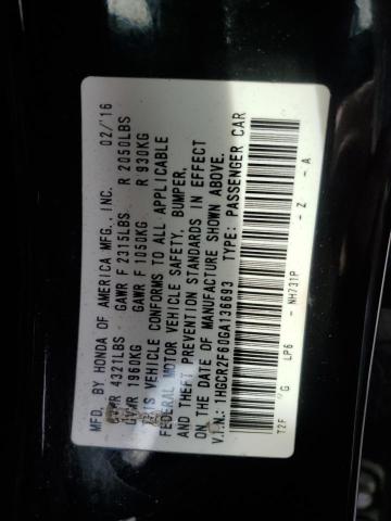 1HGCR2F60GA136693 - 2016 HONDA ACCORD SPORT Սև լուսանկար 12