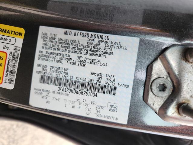 3FA6P0HD8GR261034 - 2016 FORD FUSION SE ნაცრისფერი ფოტო 12