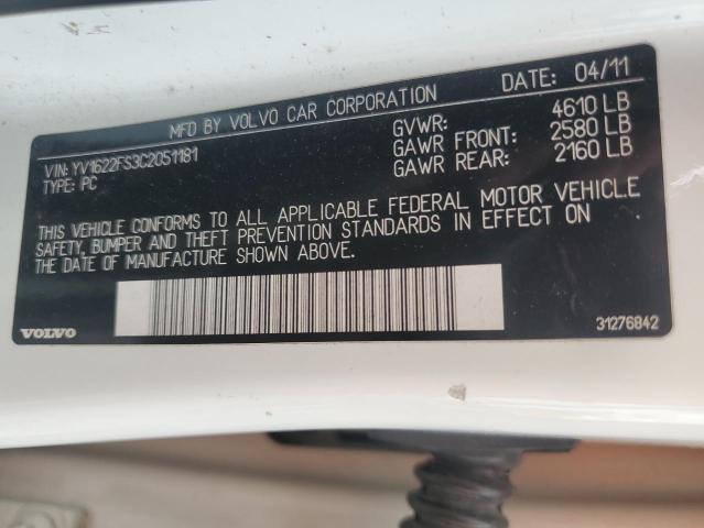 YV1622FS3C2051181 - 2012 VOLVO S60 T5 Ақ фото 12