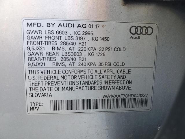 WA1VAAF78HD043237 - 2017 AUDI Q7 PRESTIGE SILVER photo 13