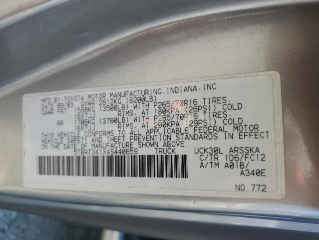 5TBRT341X4S440659 - 2004 TOYOTA TUNDRA ACCESS CAB SR5 SILVER photo 13