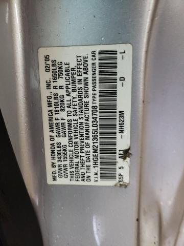 1HGEM21365L034708 - 2005 HONDA CIVIC DX VP Gümüş foto 12