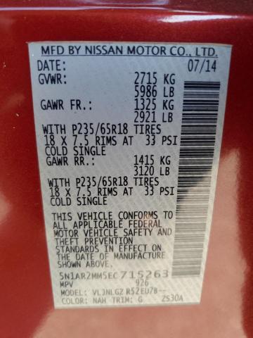 5N1AR2MM5EC715263 - 2014 NISSAN PATHFINDER S Червоний фото 13