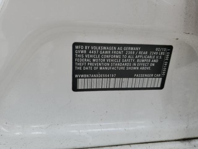 WVWBN7ANXDE554197 - 2013 VOLKSWAGEN CC SPORT WHITE photo 13
