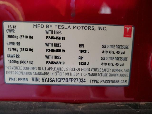 5YJSA1CP7DFP27034 - 2013 TESLA MODEL S Червоний фото 12