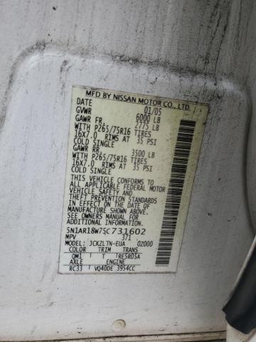 5N1AR18W75C731602 - 2005 NISSAN PATHFINDER LE WHITE photo 12