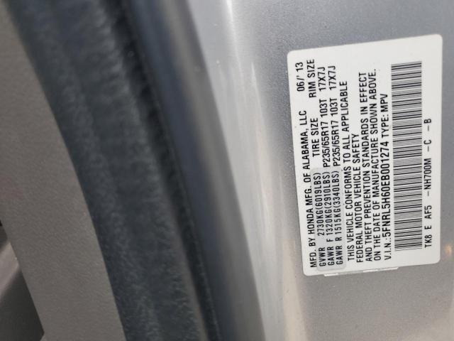 5FNRL5H60EB001274 - 2014 HONDA ODYSSEY EXL Արծաթագույն լուսանկար 13