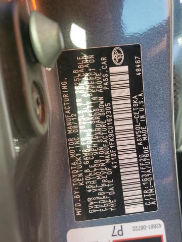 4T1BF1FK9CU162305 - 2012 TOYOTA CAMRY BASE ნაცრისფერი ფოტო 13