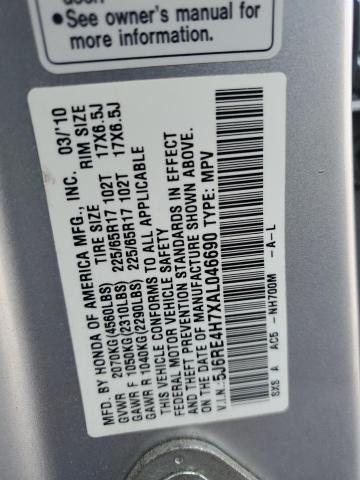 5J6RE4H7XAL046690 - 2010 HONDA CR-V EXL SILVER photo 13