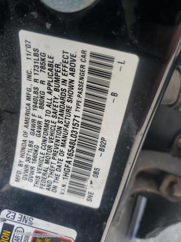 1HGFA16548L031571 - 2008 HONDA CIVIC LX Qara foto 12