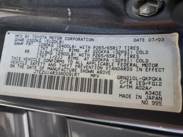 JTEZU14R338009187 - 2003 TOYOTA 4RUNNER SR5 GRAY photo 14