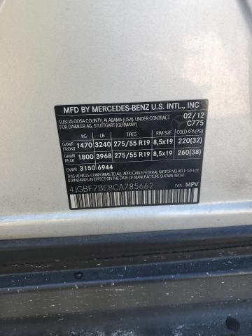 4JGBF7BE8CA785662 - 2012 MERCEDES-BENZ GL 450 4MATIC SILVER photo 13