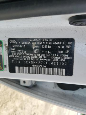 5XXGN4A70FG429102 - 2015 KIA OPTIMA EX WHITE photo 12