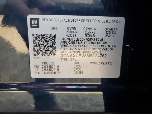 3GNAXUEV8MS124762 - 2021 CHEVROLET EQUINOX LT BLACK photo 13