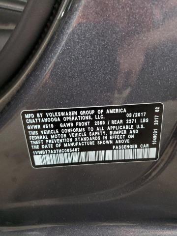 1VWBT7A37HC065467 - 2017 VOLKSWAGEN PASSAT SE 灰色 照片 12