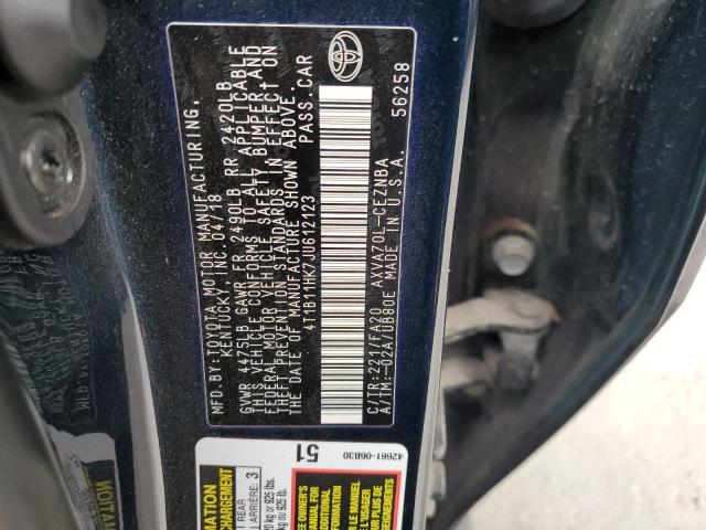 4T1B11HK7JU612123 - 2018 TOYOTA CAMRY L BLUE photo 12