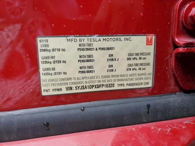 5YJSA1DPXDFP16320 - 2013 TESLA MODEL S Կարմիր լուսանկար 12
