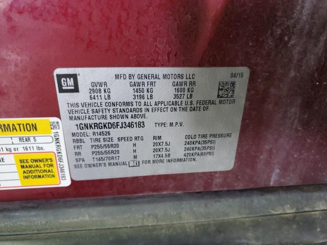 1GNKRGKD6FJ346183 - 2015 CHEVROLET TRAVERSE LT ბურგუნდია ფოტო 14