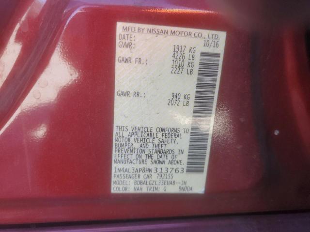1N4AL3AP8HN313763 - 2017 NISSAN ALTIMA 2.5 RED photo 12