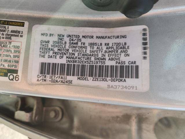 1NXBR32EX5Z519755 - 2005 TOYOTA COROLLA CE SILVER photo 12