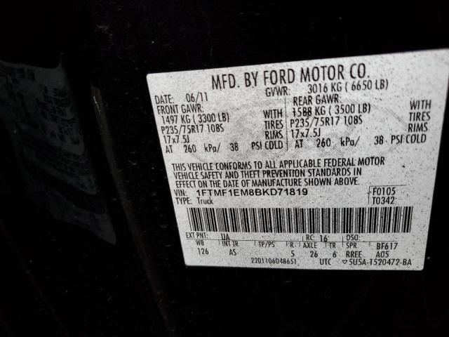 1FTMF1EM8BKD71819 - 2011 FORD F150 BLACK photo 12