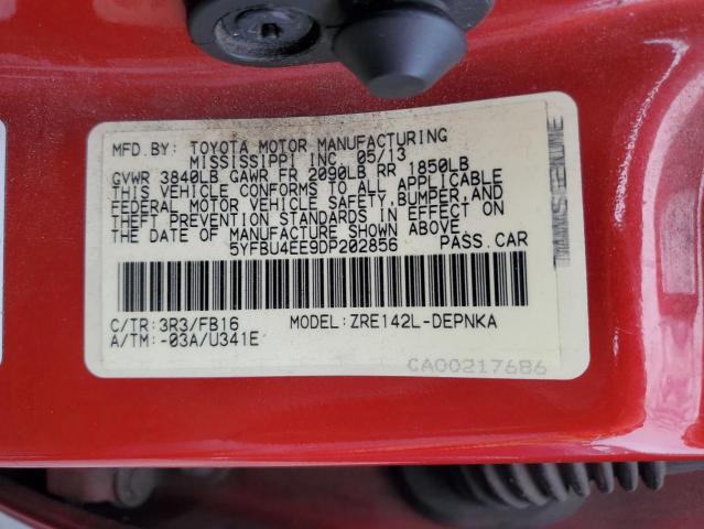 5YFBU4EE9DP202856 - 2013 TOYOTA COROLLA BASE أحمر صورة 12