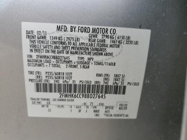 2FMHK6CC9BBD27645 - 2011 FORD FLEX SEL SILVER photo 12