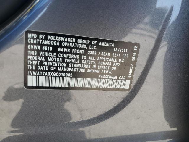 1VWAT7A3XGC019982 - 2016 VOLKSWAGEN PASSAT S رمادي صورة 12