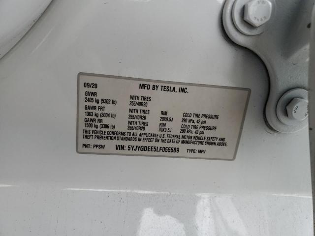 5YJYGDEE5LF055589 - 2020 TESLA MODEL Y WHITE photo 12
