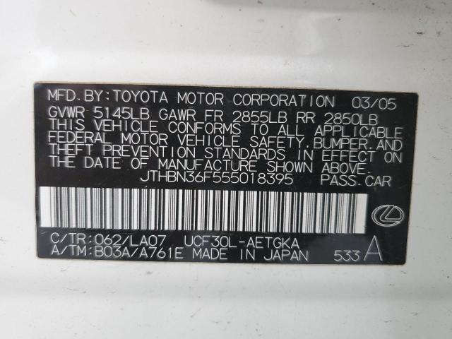 JTHBN36F555018395 - 2005 LEXUS LS 430 WHITE photo 13