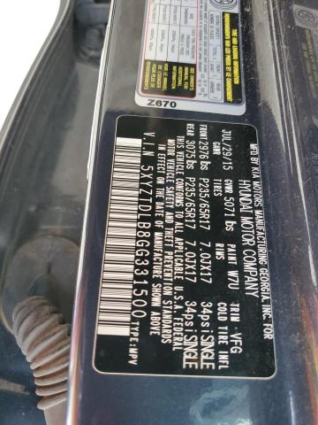 5XYZTDLB8GG331500 - 2016 HYUNDAI SANTA FE S BLUE photo 13