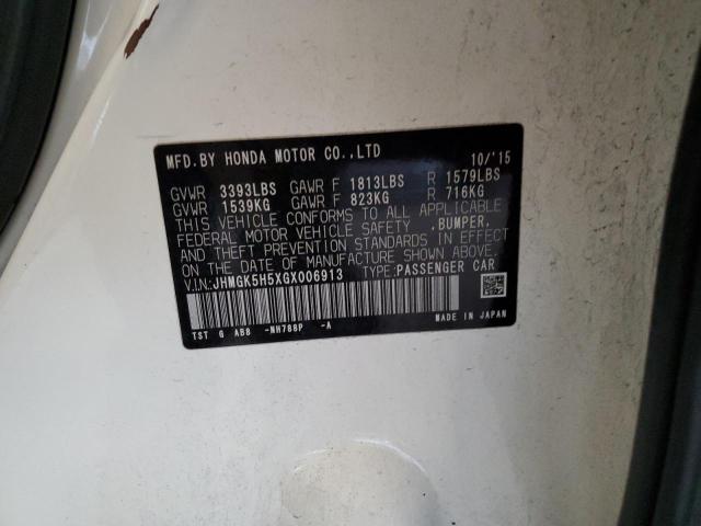 JHMGK5H5XGX006913 - 2016 HONDA FIT LX თეთრი ფოტო 13