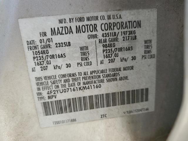 4F2YU07161KM41160 - 2001 MAZDA TRIBUTE DX فضي صورة 12