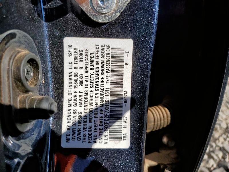 19XFC2F7XHE011611 - 2017 HONDA CIVIC EX BLUE photo 12