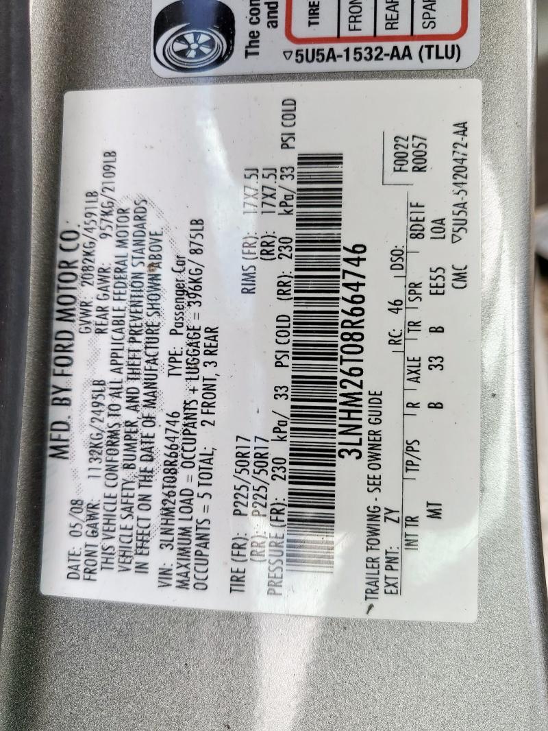 3LNHM26T08R664746 - 2008 LINCOLN MKZ GRAY photo 13