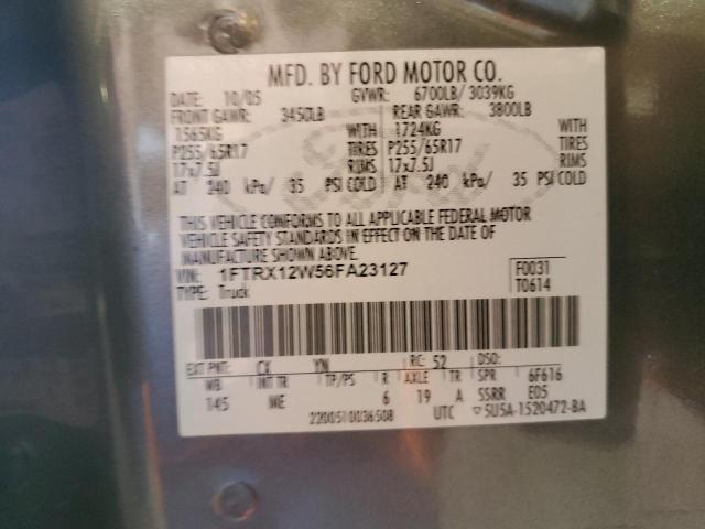 1FTRX12W56FA23127 - 2006 FORD F150 GRAY photo 13