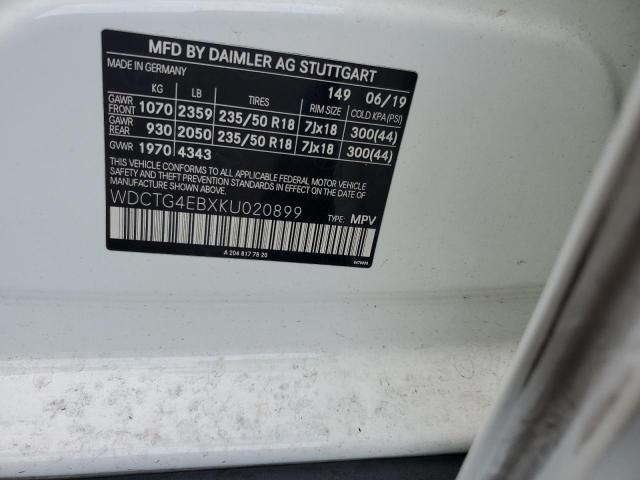 WDCTG4EBXKU020899 - 2019 MERCEDES-BENZ GLA 250 Blanco foto 12