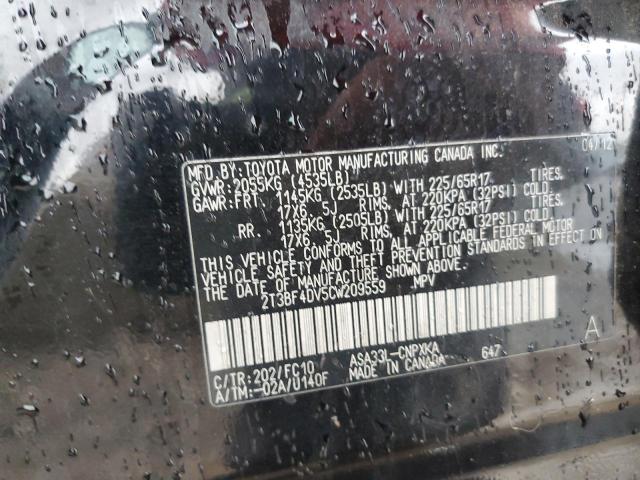 2T3BF4DV5CW209559 - 2012 TOYOTA RAV4 Schwarz Foto 13