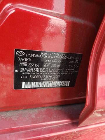 5NPE34AF3KH805097 - 2019 HYUNDAI SONATA LIMITED RED photo 12