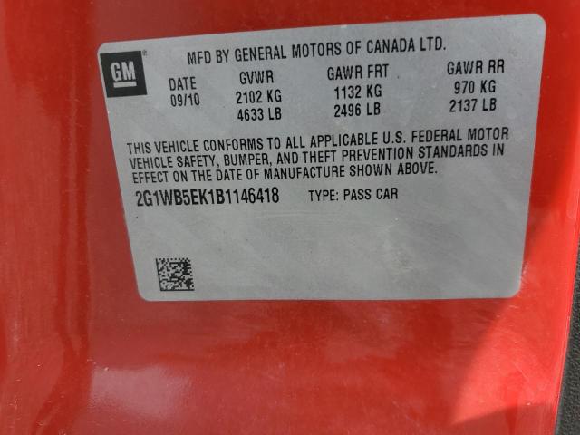 2G1WB5EK1B1146418 - 2011 CHEVROLET IMPALA LT RED photo 12