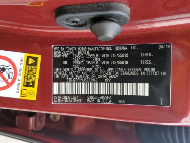 5TDJZRFH9JS883963 - 2018 TOYOTA HIGHLANDER SE Qırmızı foto 12