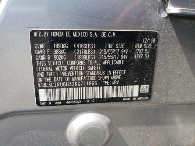 3CZRU6H32KG711866 - 2019 HONDA HR-V LX SILVER photo 13