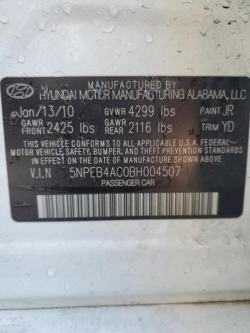 5NPEB4AC0BH004507 - 2011 HYUNDAI SONATA GLS WHITE photo 12