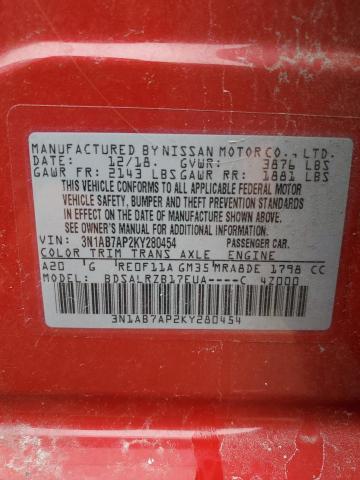 3N1AB7AP2KY280454 - 2019 NISSAN SENTRA S RED photo 13