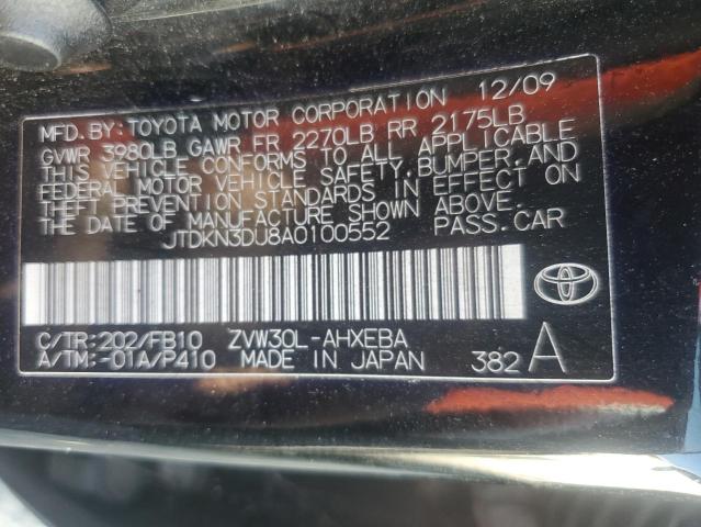 JTDKN3DU8A0100552 - 2010 TOYOTA PRIUS BLACK photo 12